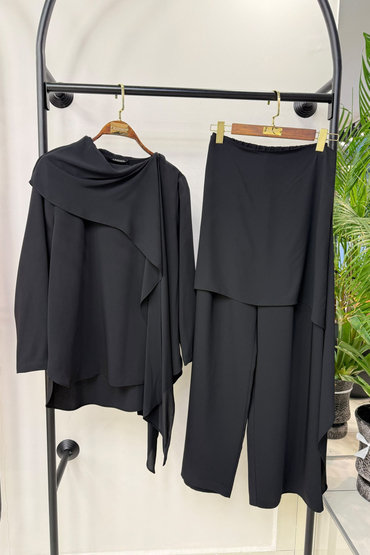 Kahma Şifon Şal Detaylı Bluz Pantolon Takım