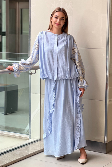 Ghisa Gömlek Kolları Güpürlü Etek Fıfrfırlı Takım