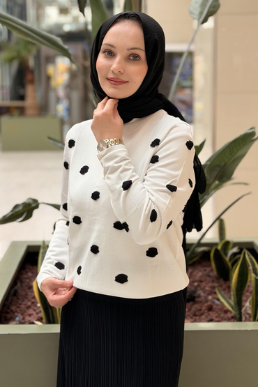 Ghisa Kabartma Mini Çiçek Desenli Merserize Tunik