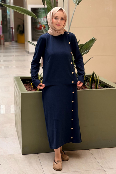 Nuss Tuniği Ve Eteği Düğme Detaylı Merserize Tunik