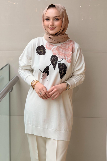 Ghisa Taşlı Jakat Gül Detaylı Tunik
