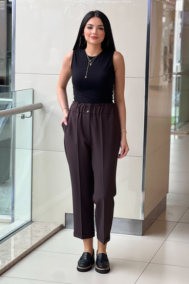 Sentez Beli Lastikli İnce Duble Paça Pantolon