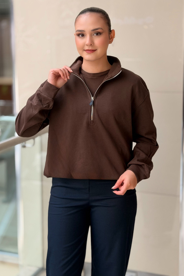 İpekyol Yarım Fermuar Beli Büzgülü Sweat