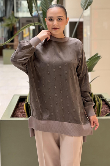 Nuss Minimal Desenli Ribanalı Cupra Tunik