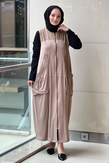 Nurcan Çetin Torba Cepli Palaska Kemerli Fermuarlı Tam Boy Yelek