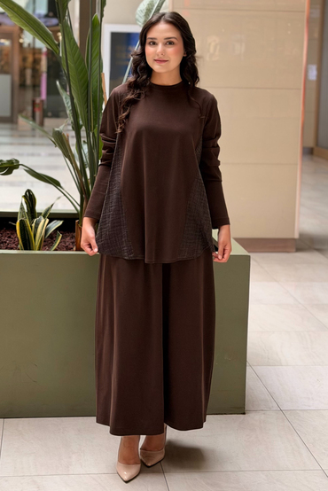 Heddy Yanları Bürümcük Kumaş Kombinli Tunik Etek Takım