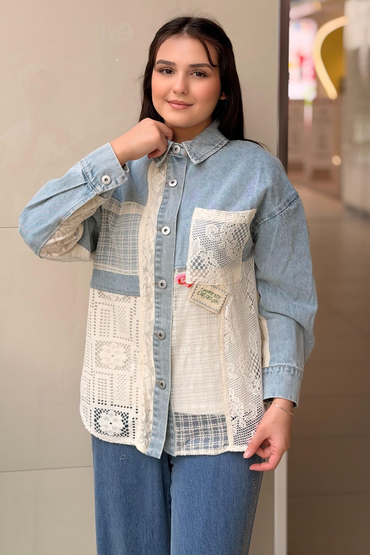 Twist Dantel Ve Kroşe Mix Jean Ceket
