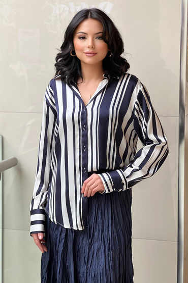On Fashion Saten Çizgili Gömlek