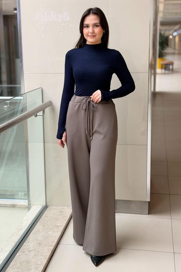 Sentez Jessica Kapak Cepli Geniş Paça Pantolon