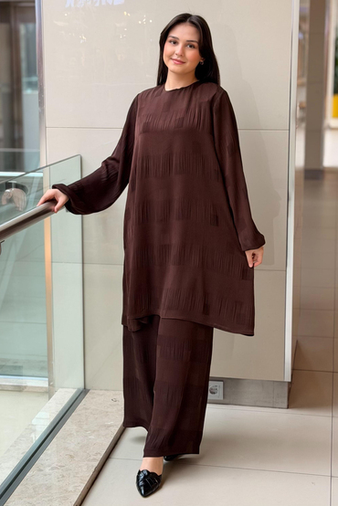 Nurcan Çetin Heddy Kare Desenli Tunik Pantolon Takım