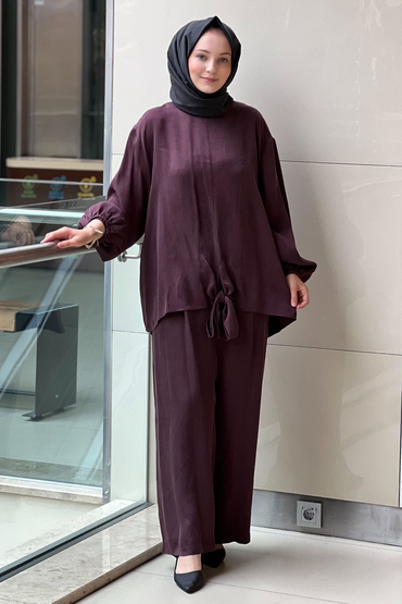 Ghisa Fiyonk Bağlı Tunik Bol Pantolon Takım