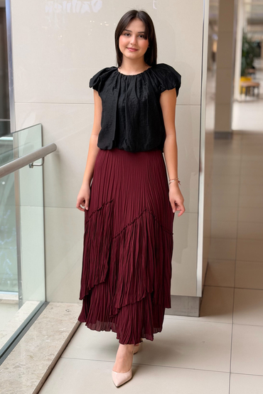 Sentez Viola Parçalı Kırıştırma Etek