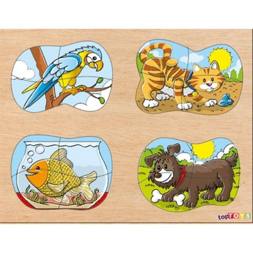 Toptoys 4ü Bir Arada Evcil Hayvanlar Puzzle 