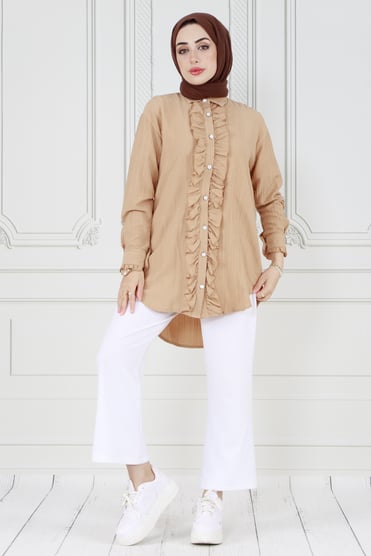 Tunic with Frill detail on the front-Beige color 