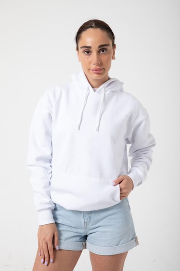 Beyaz Unisex Rahat Kalıp Kapuşonlu Hoodie