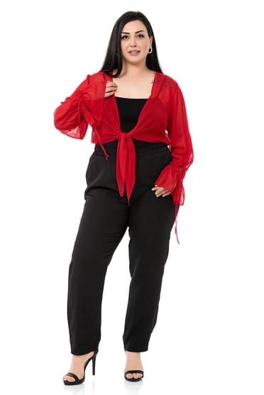 Plus Size Sleeve Detailed Chiffon Red Bolero