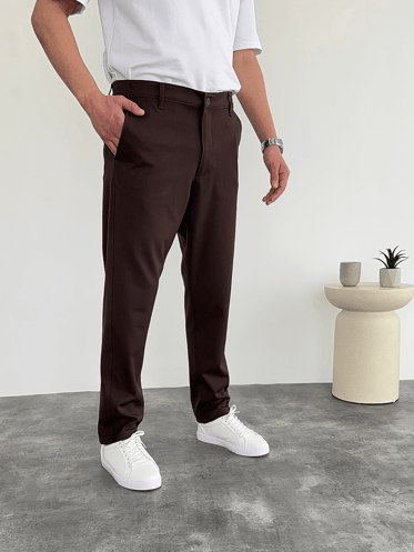 Kahverengi  Boyfriend Klasik Kumaş Pantolon