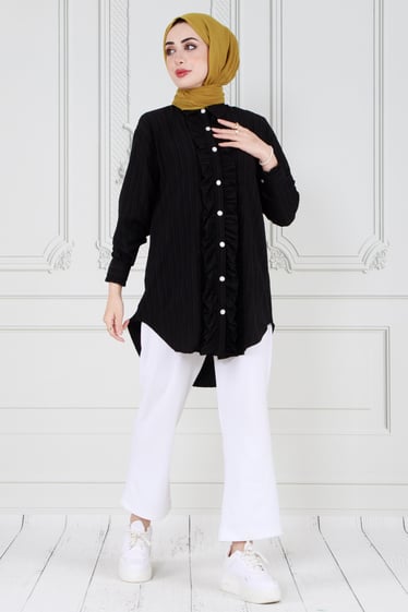 Tunic with Frill detail on the front-Black color 