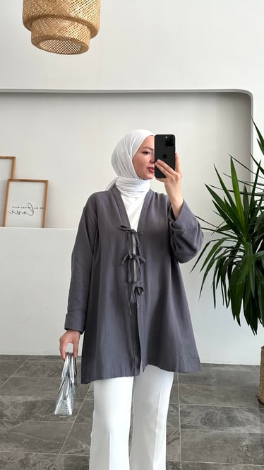 Catherine Üç Bağlamalı Pinterest Gri Kimono