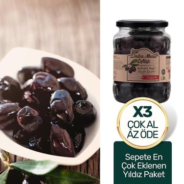 3 'lü Paket Organik Yağlı Sofralık Siyah Zeytin 420 gr