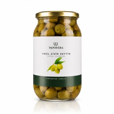 Yeşil Çizik Zeytin 1 lt (cam kavanoz) - Novavera