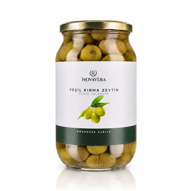 Yeşil Kırma Zeytin 1 lt (cam kavanoz) - Novavera