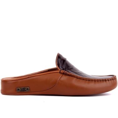Tobacco, Brown Leather Mens Home Slippers