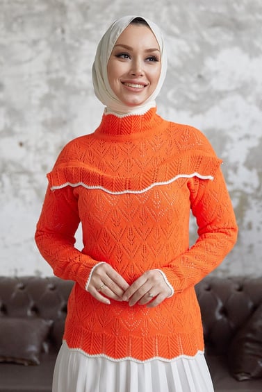 Alvi Frill Detail Striped Knit Sweater - Orange