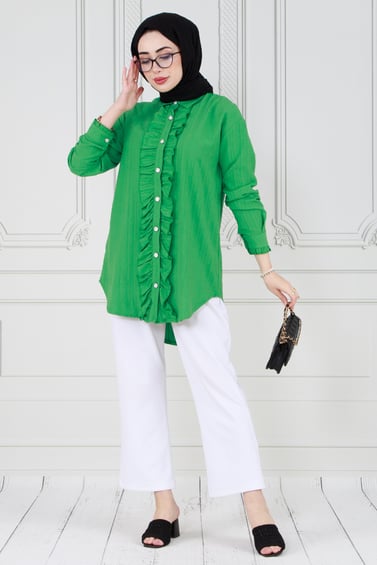 Tunic with Frill detail on the front-Green color 