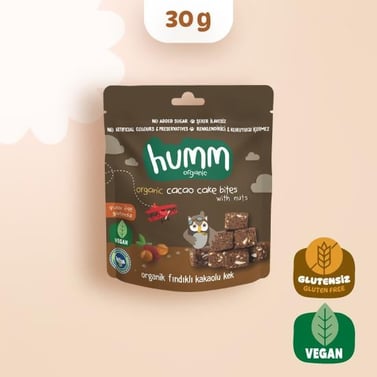 Organik Glutensiz Vegan Kakaolu ve Fındıklı Kek 30g görseli.