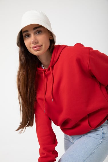Kırmızı Unisex Rahat Kalıp Kapuşonlu Hoodie