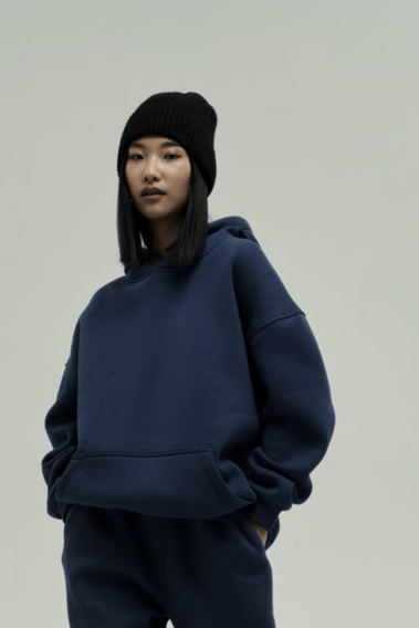 Lacivert Oversize Kapuşonlu Kadın sweatshirt