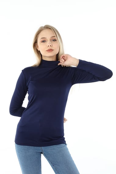 Yarım Balıkçı Uzun Kollu Viskon Lacivert Body