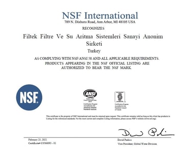 Filtek NSF International belgesi