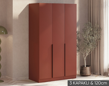 120 cm genişliğinde kiremit üç kapaklı gardırop