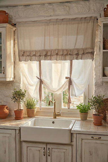 Country Style Potlu Perde Çift Fırfırlı