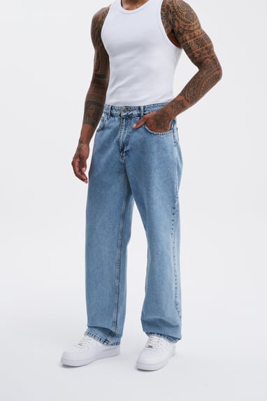 Erkek Relaxed Baggy Jean Açık Mavi Pantolon