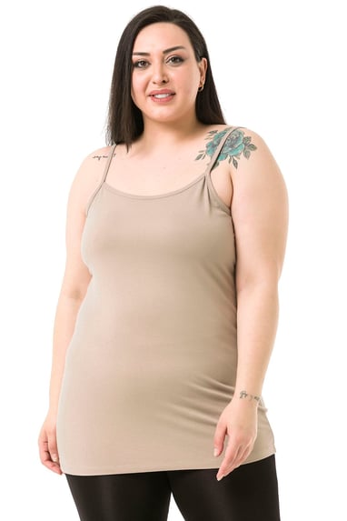 Büyük Beden İp Askılı Viskon Kum Rengi Body