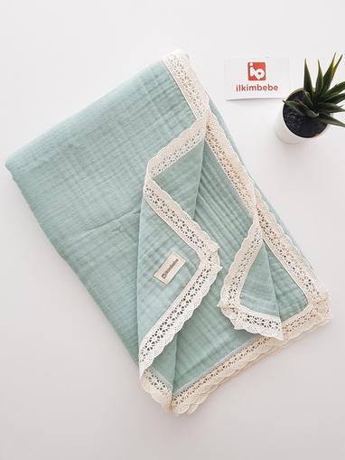 4 Katlı Dantelli Müslin Bebek Battaniyesi 100x100 - BATTANİYE&ALT AÇMA