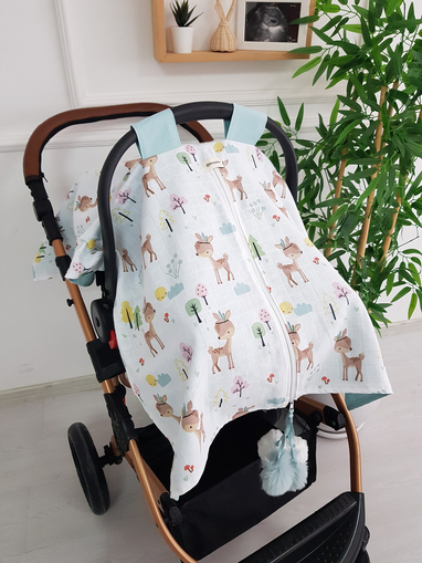 Ceylanlı Çift Katlı Fermuarlı Bebek Puset Örtüsü