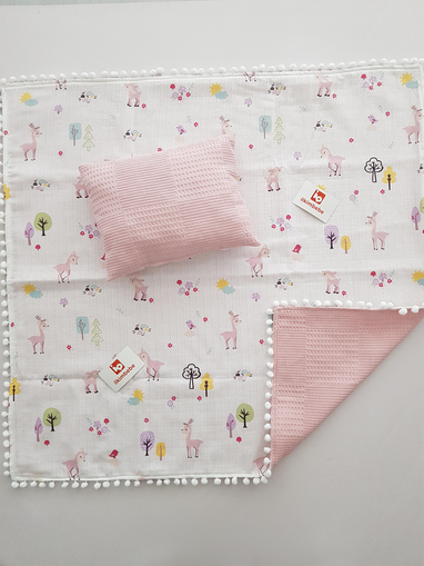Ceylanlı Pikeli Bebek Battaniyesi ve Yastık Seti 85x90