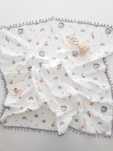Dolunay Ponponlu Müslin Bebek Battaniyesi 85x90
