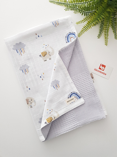 Filli Pikeli Bebek Battaniyesi ve Kulaklı Yastık Seti 85x90