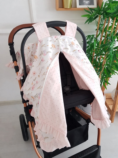 Fırfırlı Çift Katlı Fermuarlı Bebek Puset Örtüsü