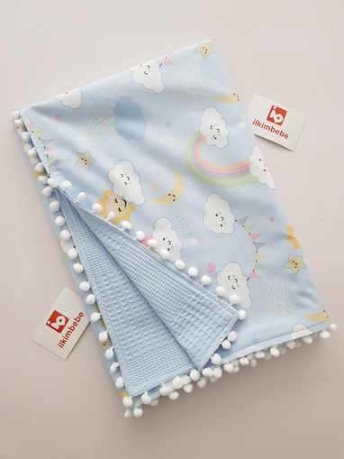 Gökkuşağı Bulut Pikeli Bebek Battaniyesi 85x90