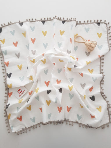 Kalpli Ponponlu Müslin Bebek Battaniyesi 85x90