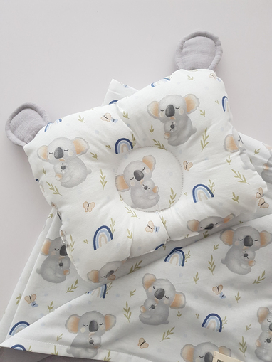 Koala Battaniye Müslin Bebek Battaniyesi ve Kulaklı Yastık