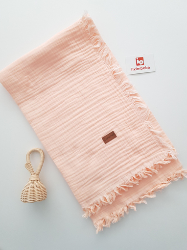 Püsküllü Çift Katlı Müslin Bebek Battaniyesi 120x120