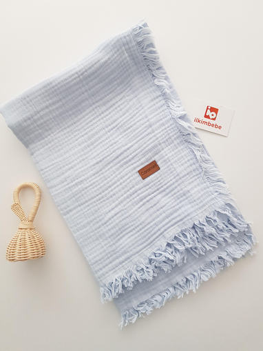 Püsküllü Çift Katlı Müslin Bebek Battaniyesi 120x120