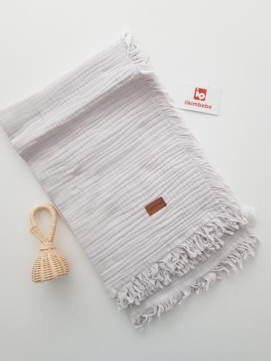 Püsküllü Çift Katlı Müslin Bebek Battaniyesi 120x120